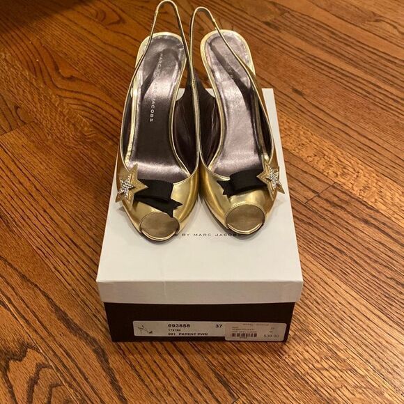 Marc by Marc Jacobs Gold Star Peep Toe Slingbacks 37 - Picture 1 of 9